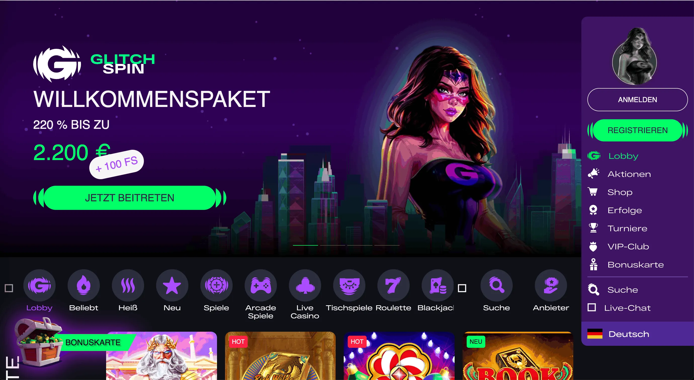 Glitchspin Casino Homepage